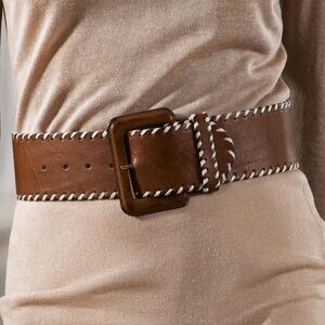 NWT Zara Topstich Brown Leather Belt